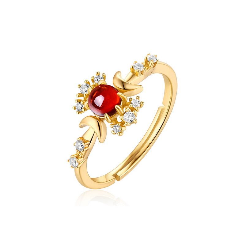 S925 Sterling Silver Ring 9k Yellow Gold Plating Mozambique Garnet /Opal/Sapphire